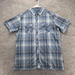 KÜHL Shirt Mens L Blue Plaid Short Sleeve Button Up Regular Fit Pockets